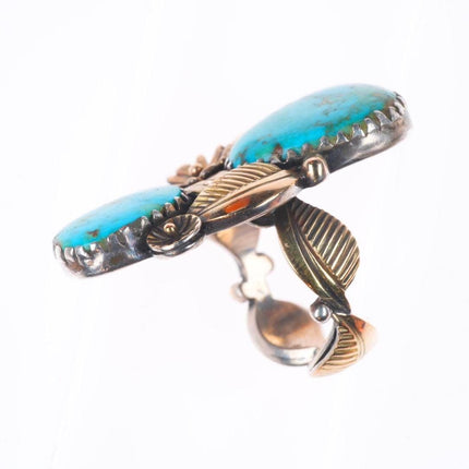 sz8 14k gold, sterling silver high grade turquoise Navajo ring