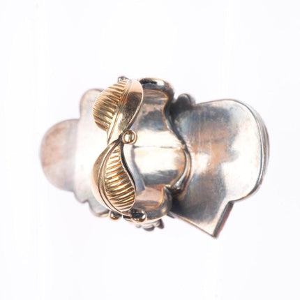 sz8 14k gold, sterling silver high grade turquoise Navajo ring