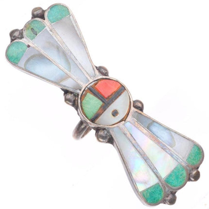 sz3 long vintage Zuni sterling silver turquoise/shell sunface ring