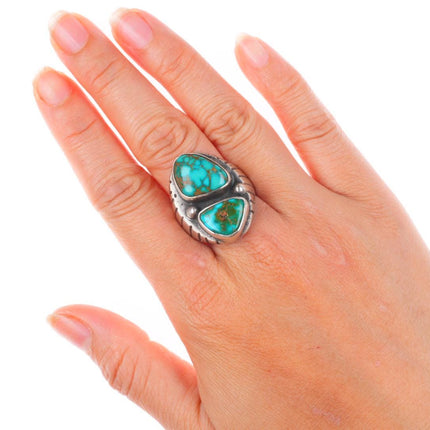 sz10 vintage high grade turquoise sterling silver Navajo men's ring