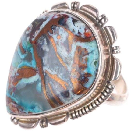 sz8 Jerold Francisco Navajo sterling silver swirled agate size 8 ring