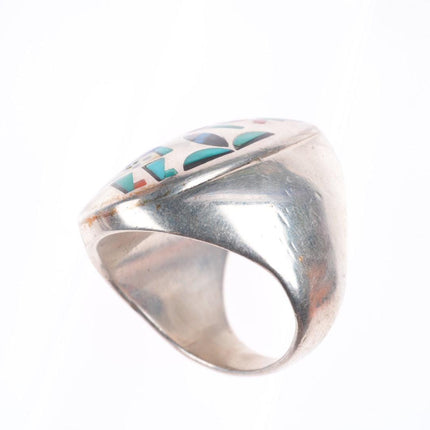 sz11 Peter and Pansy Natachu Zuni big sterling silver inlay rainbow man ring