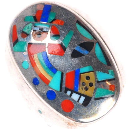 sz11 Peter and Pansy Natachu Zuni big sterling silver inlay rainbow man ring