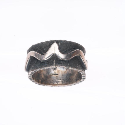 sz8.75 Ernest Rangel Navajo Tufa Cast sterling silver water wave ring