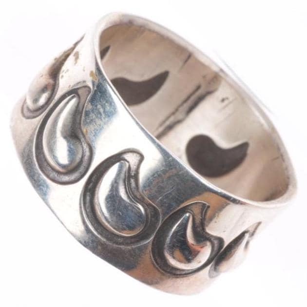 sz12.5 Alex Sanchez Navajo sterling silver deep stamped band ring