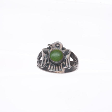 sz6 30's-40's Fred Harvey Cerrillos turquoise thunderbird Navajo ring