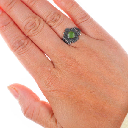 sz6 30's-40's Fred Harvey Cerrillos turquoise thunderbird Navajo ring