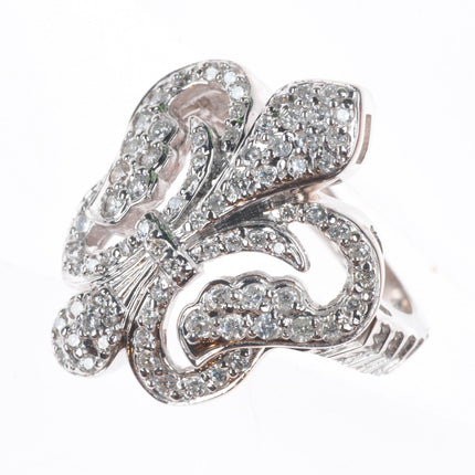sz5 14k white gold Diamond Fleur De Lis ring
