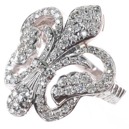 sz5 14k white gold Diamond Fleur De Lis ring