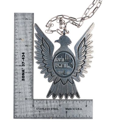 Victor Coochwytewa Hopi Kopavi Shop large sterling silver Eagle pendant necklace