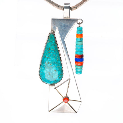 Gilbert Vasquez Apache Birds Eye Kingman, coral-sterling silver pendant necklace