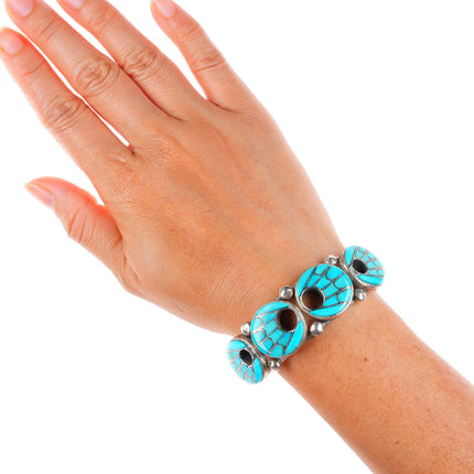 Cuff bracelet-earrings-necklace Annie Quam Gasper Zuni turquoise sterling silver