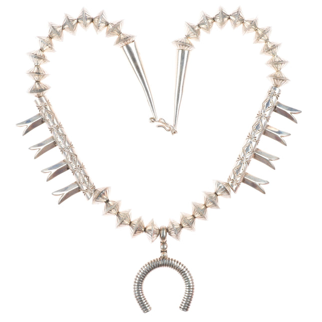 17" JB Navajo sterling silver squash blossom choker necklace