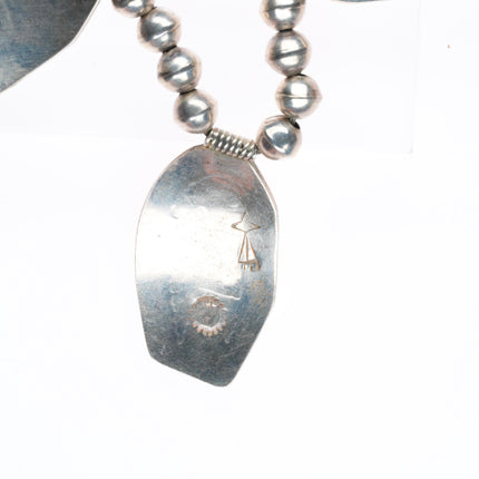24" Leroy Kewanyama Hopi overlay tab beaded necklace sterling silver