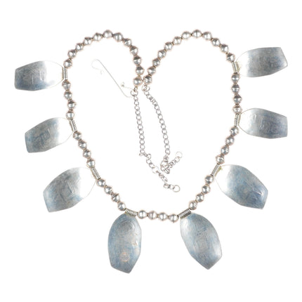 24" Leroy Kewanyama Hopi overlay tab beaded necklace sterling silver