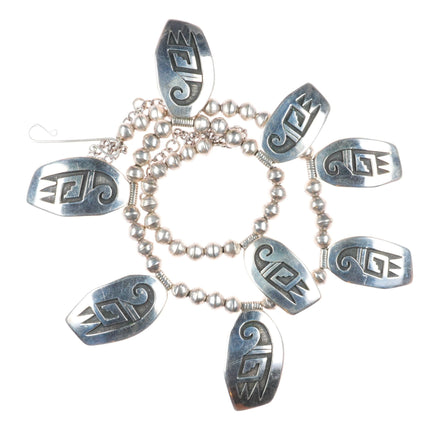 24" Leroy Kewanyama Hopi overlay tab beaded necklace sterling silver