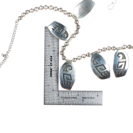 24" Leroy Kewanyama Hopi overlay tab beaded necklace sterling silver
