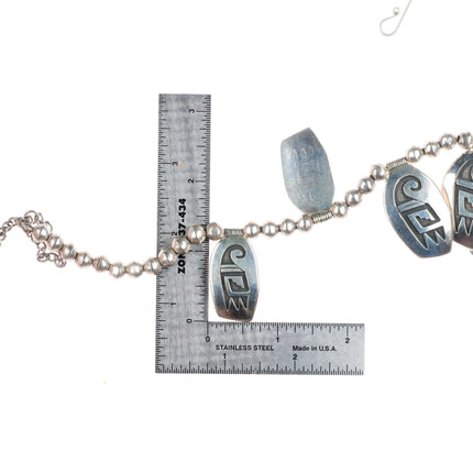 24" Leroy Kewanyama Hopi overlay tab beaded necklace sterling silver