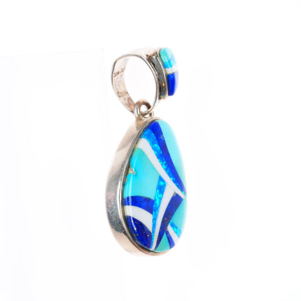 Calvin Begay Navajo sterling silver turquoise, lapis, lab Opal necklace pendant