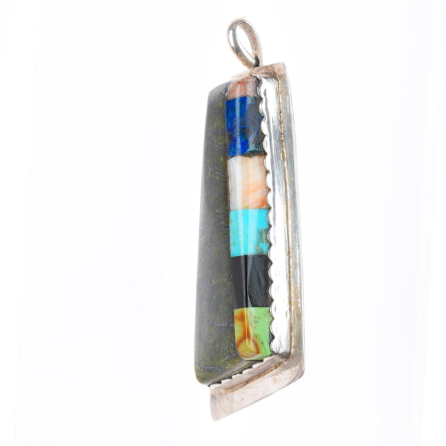 Vintage NC Santo Domingo  Native American sterling silver stone inlay pendant