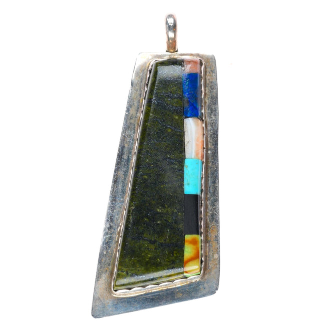 Vintage NC Santo Domingo  Native American sterling silver stone inlay pendant