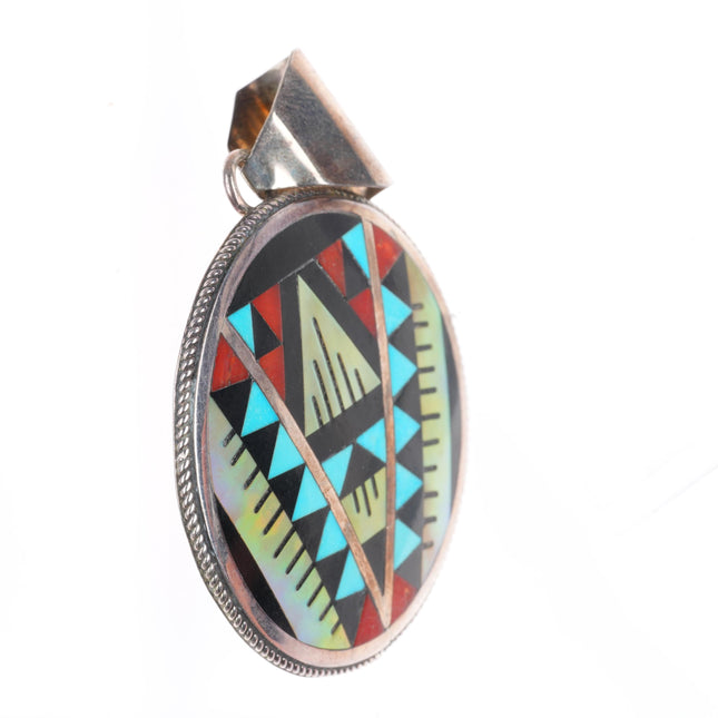 Leander & Lisa Othole Zuni sterling silver inlay large necklace pendant