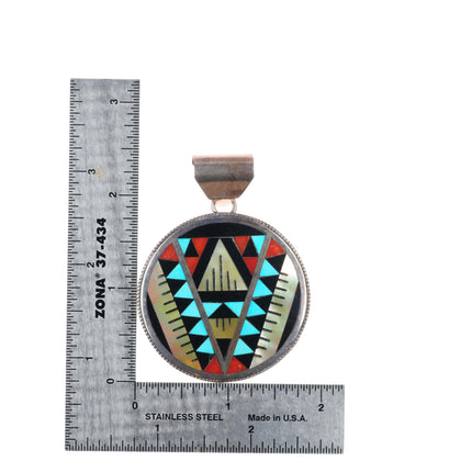 Leander & Lisa Othole Zuni sterling silver inlay large necklace pendant