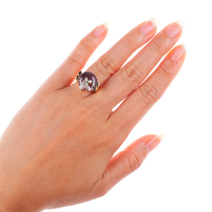sz5.25 14k yellow gold Diamond pink Amethyst cocktail ring
