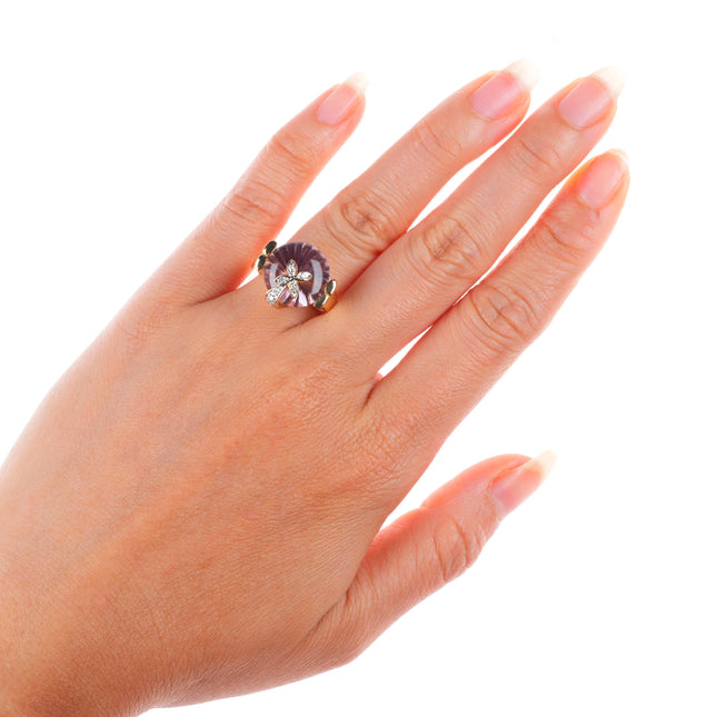 sz5.25 14k yellow gold Diamond pink Amethyst cocktail ring