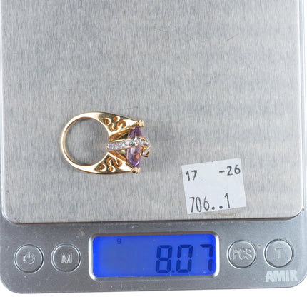 sz5.25 14k yellow gold Diamond pink Amethyst cocktail ring