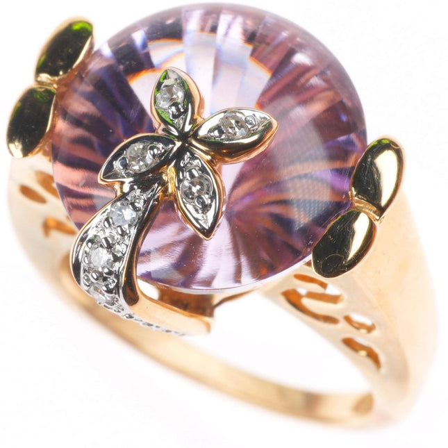 sz5.25 14k yellow gold Diamond pink Amethyst cocktail ring