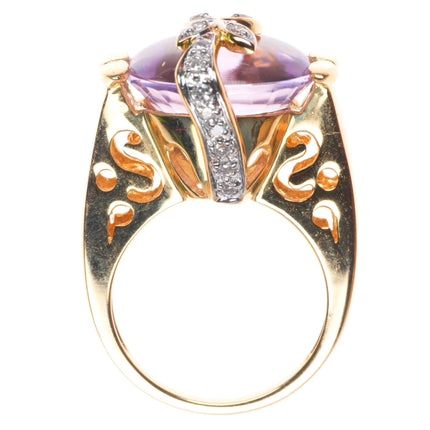 sz5.25 14k yellow gold Diamond pink Amethyst cocktail ring