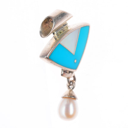 Ray Tracey Knifewing turquoise, pearl, shell sterling silver pendant