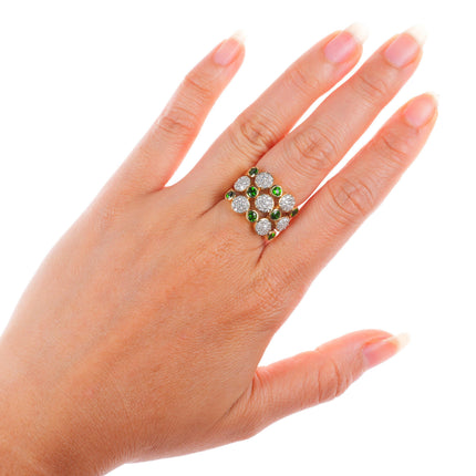 sz6.75 14k yellow gold Tsavorite Garnet and Diamond cluster cocktail ring