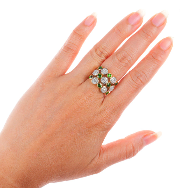 sz6.75 14k yellow gold Tsavorite Garnet and Diamond cluster cocktail ring