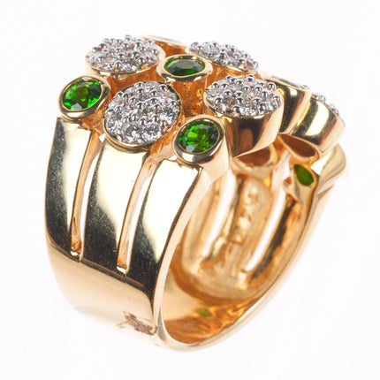 sz6.75 14k yellow gold Tsavorite Garnet and Diamond cluster cocktail ring