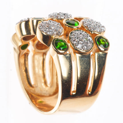 sz6.75 14k yellow gold Tsavorite Garnet and Diamond cluster cocktail ring