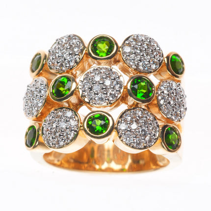sz6.75 14k yellow gold Tsavorite Garnet and Diamond cluster cocktail ring