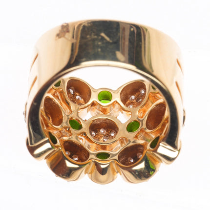 sz6.75 14k yellow gold Tsavorite Garnet and Diamond cluster cocktail ring
