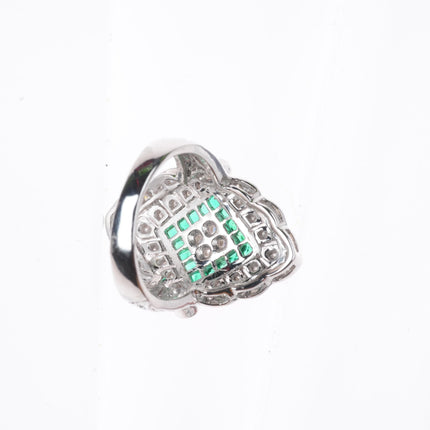 sz5 14k white gold Samuel Behnam Diamond - Emerald art deco style cocktail ring