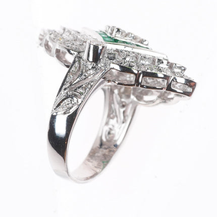sz5 14k white gold Samuel Behnam Diamond - Emerald art deco style cocktail ring