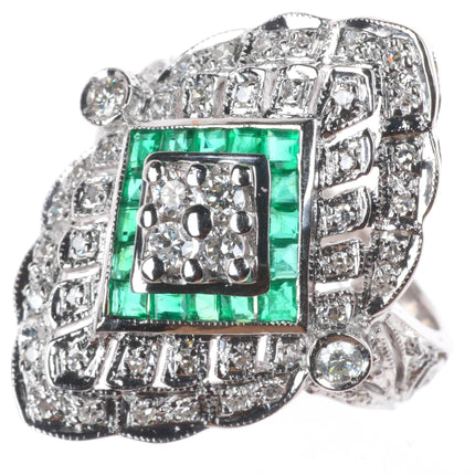 sz5 14k white gold Samuel Behnam Diamond - Emerald art deco style cocktail ring