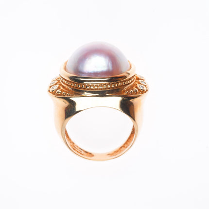 sz5 14k yellow gold pink Mabe pearl and diamond cocktail ring