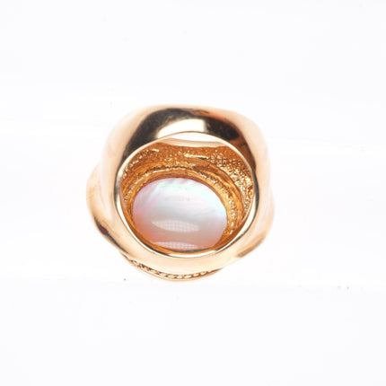 sz5 14k yellow gold pink Mabe pearl and diamond cocktail ring