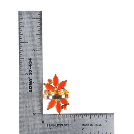 sz8 Danoir 18k yellow gold Diamond, Mediterranean Coral floriform cocktail ring