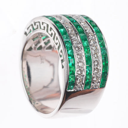 sz6.5 18k white gold Samuel Behnam Columbian Baguette cut Emerald- Diamond ring