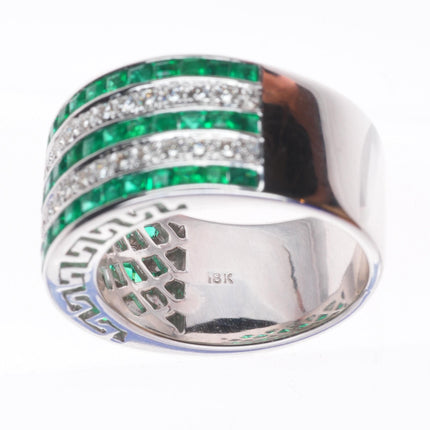 sz6.5 18k white gold Samuel Behnam Columbian Baguette cut Emerald- Diamond ring