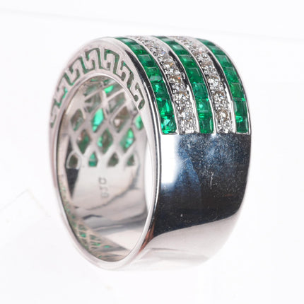 sz6.5 18k white gold Samuel Behnam Columbian Baguette cut Emerald- Diamond ring