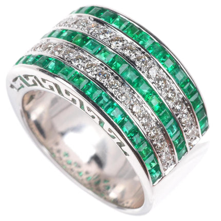 sz6.5 18k white gold Samuel Behnam Columbian Baguette cut Emerald- Diamond ring