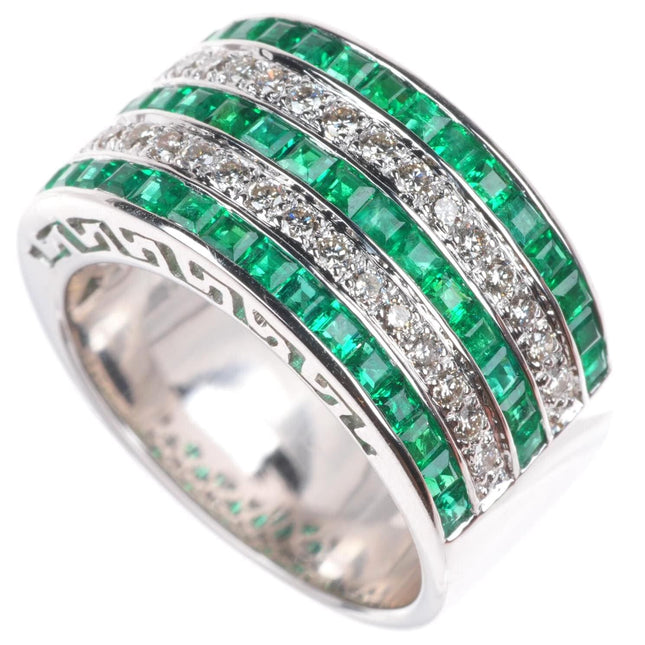 sz6.5 18k white gold Samuel Behnam Columbian Baguette cut Emerald- Diamond ring